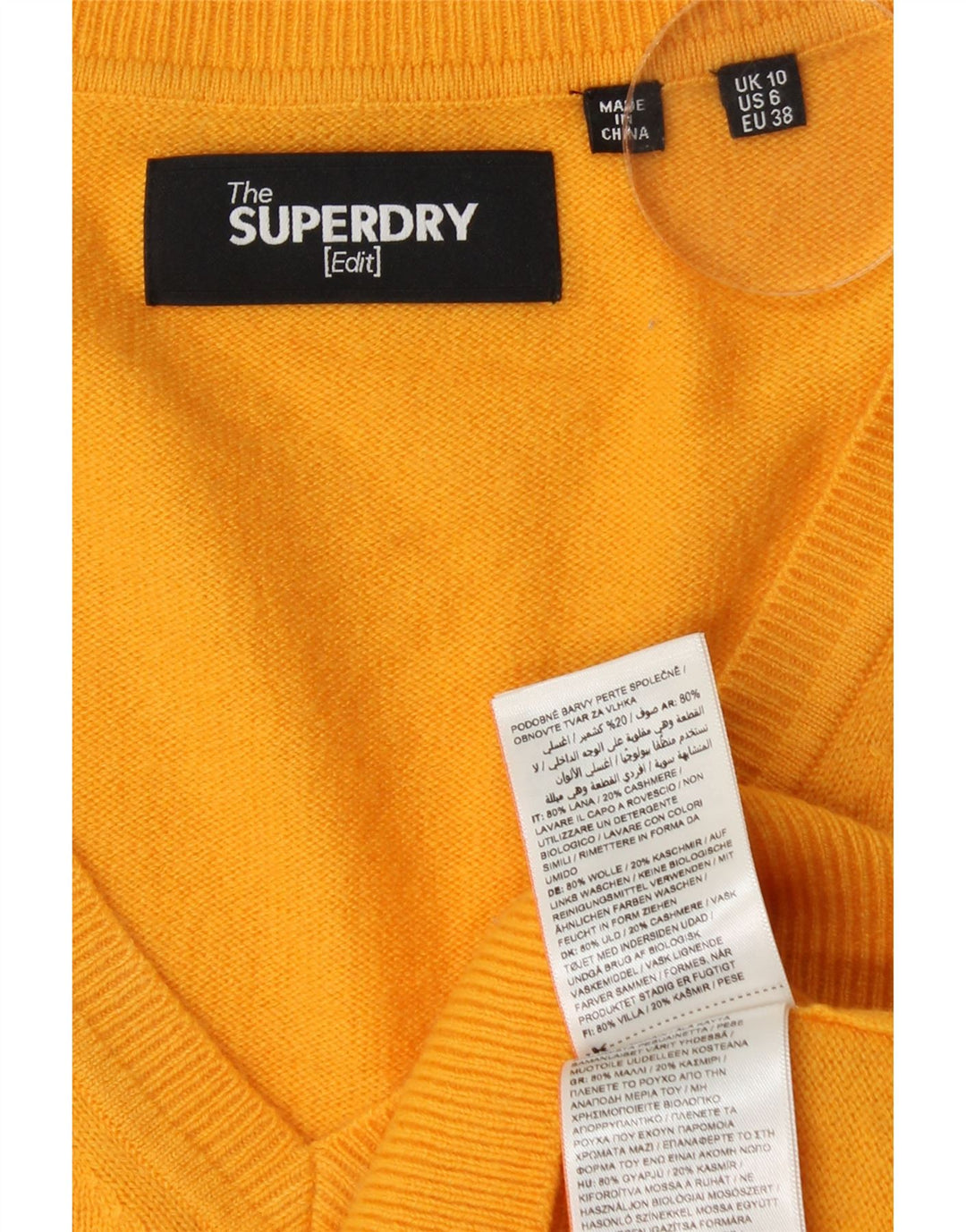 SUPERDRY Womens Oversized V-Neck Jumper Sweater UK 10 Small Yellow Wool
