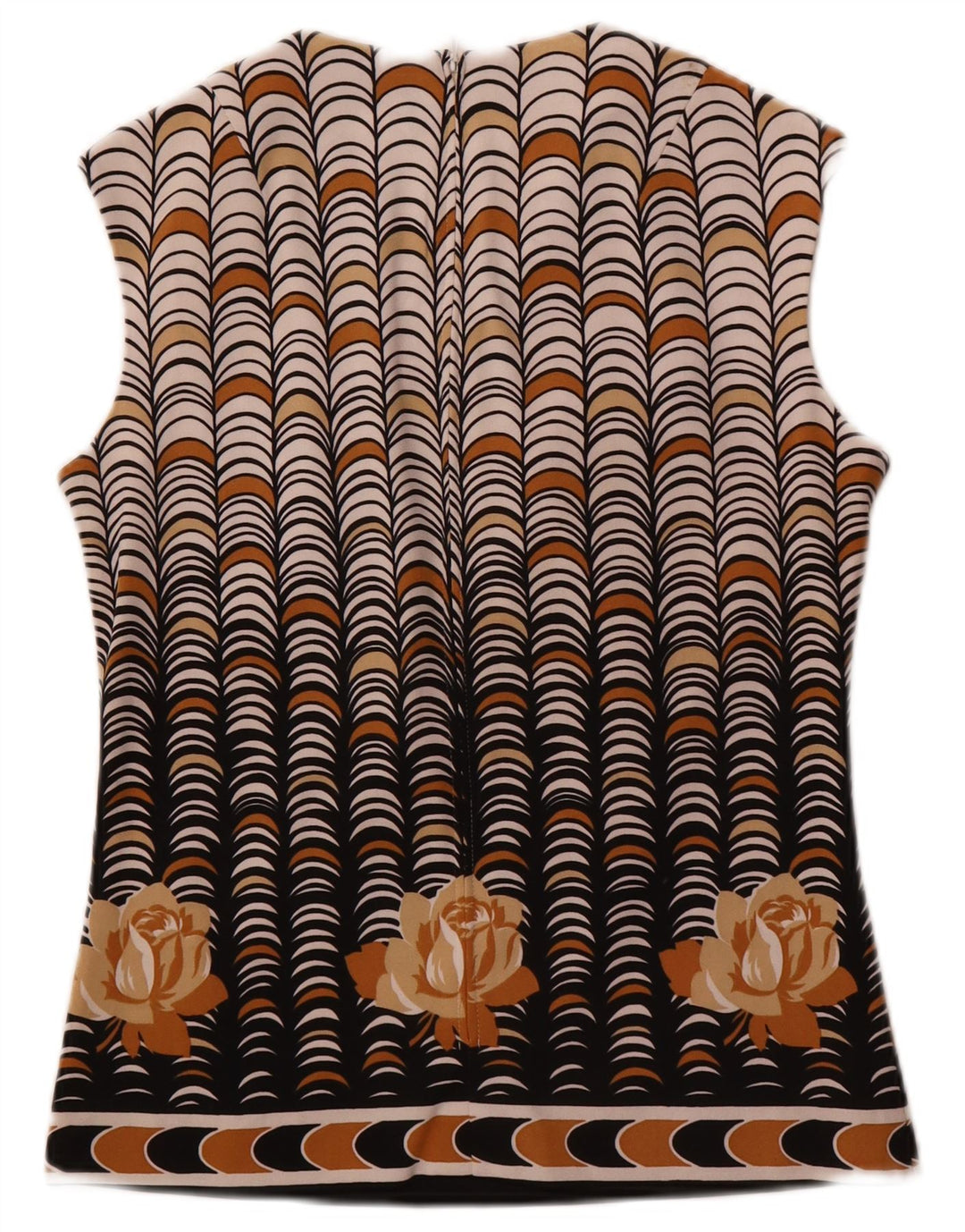 Vintage Womens Sleeveless Blouse Top IT 40 Small Beige Geometric Polyester