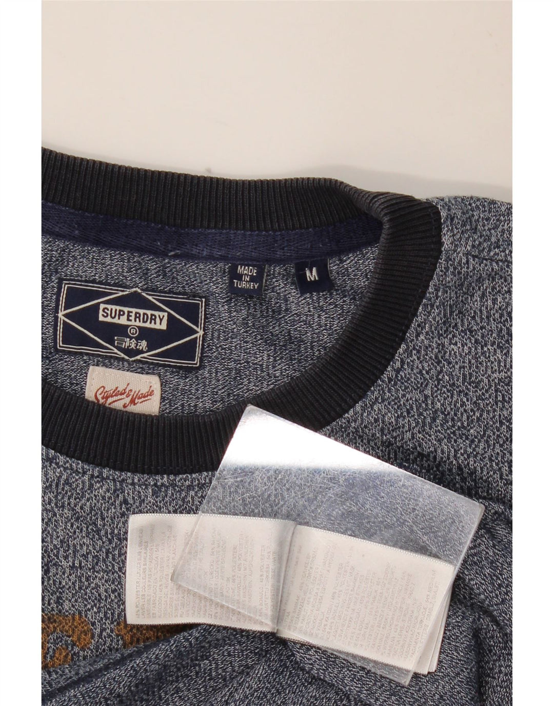 SUPERDRY Mens Graphic T-Shirt Top Medium Navy Blue Flecked Cotton