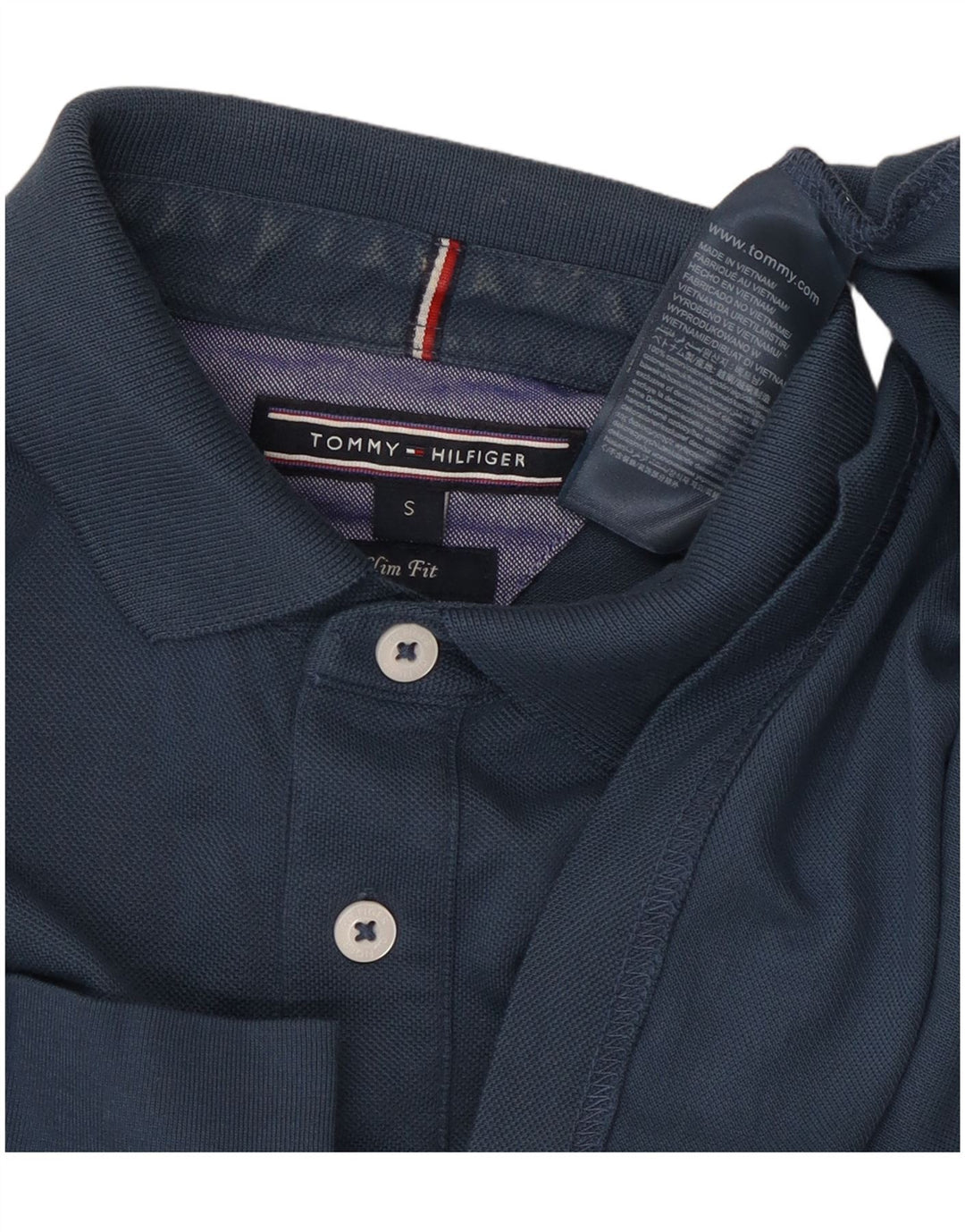 TOMMY HILFIGER Mens Slim Fit Long Sleeve Polo Shirt Small Navy Blue Cotton