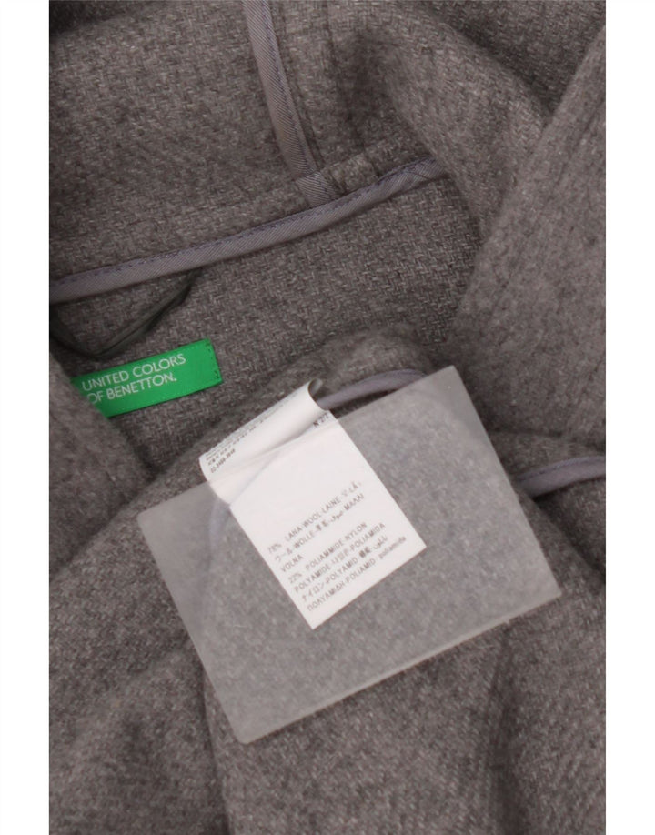 BENETTON Mens Hooded Duffle Coat UK 42 XL Grey Wool