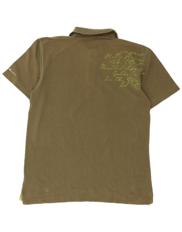 HELLY HANSEN Mens Graphic Polo Shirt Large Khaki Cotton