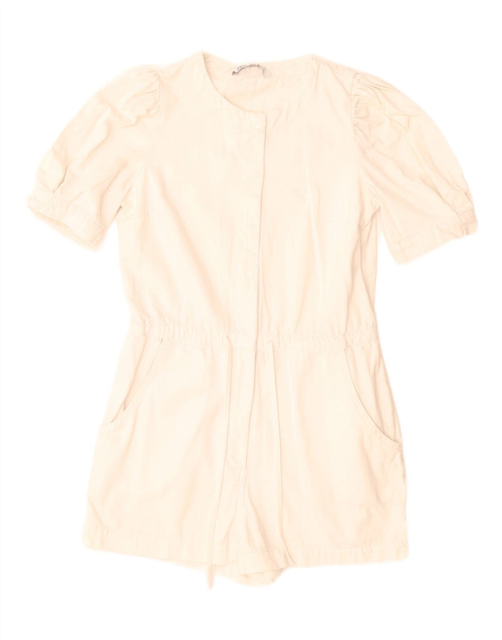 Zara Womens Playsuit UK 10 Small  White Cotton