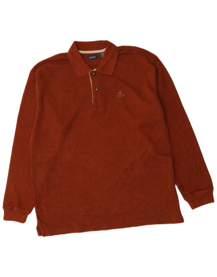 IZOD Mens Polo Neck Jumper Sweater Large Maroon Cotton