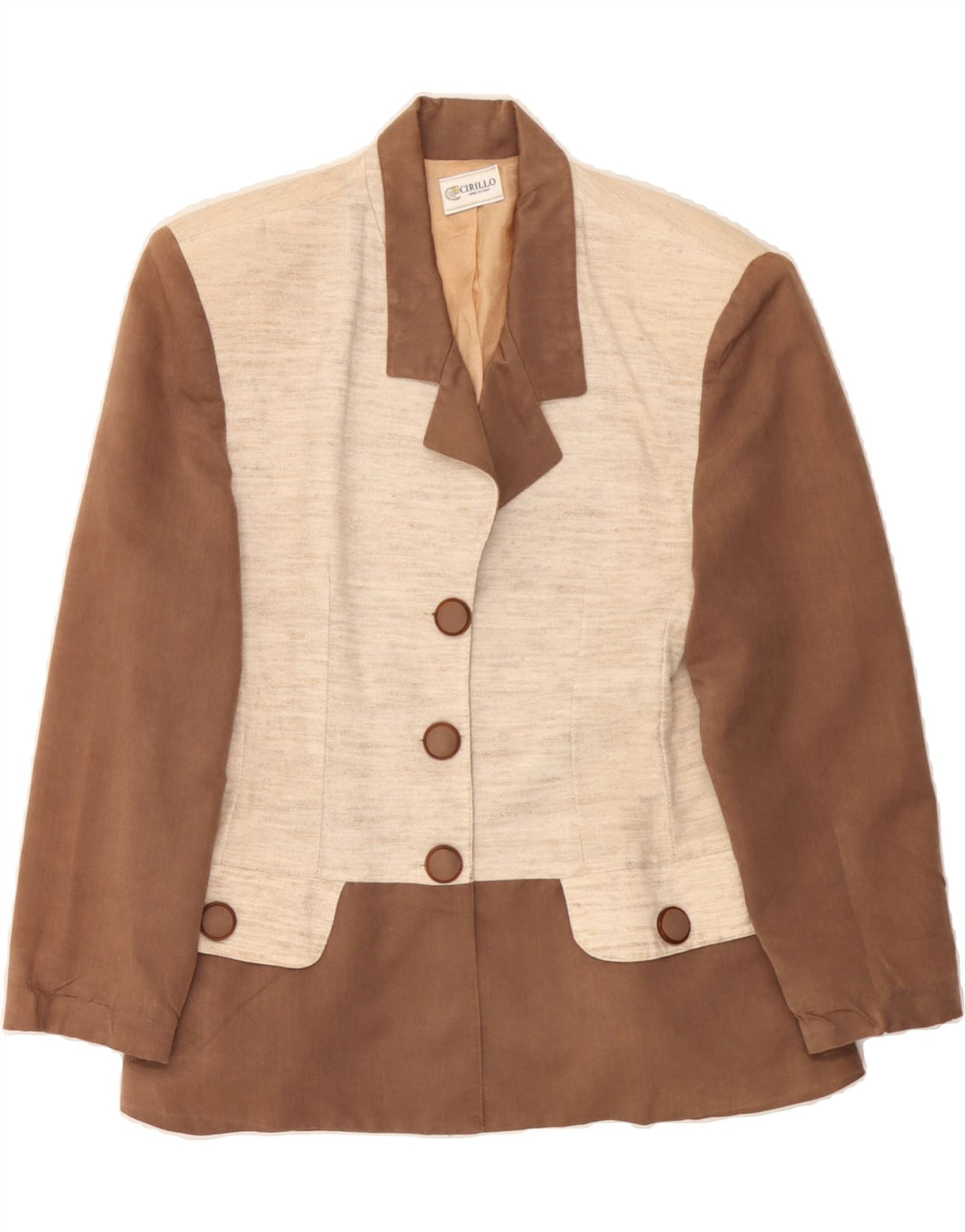 VINTAGE Womens 3 Button Blazer Jacket UK 14 Medium Brown Colourblock Vintage Vintage and Second-Hand Vintage from Messina Hembry 