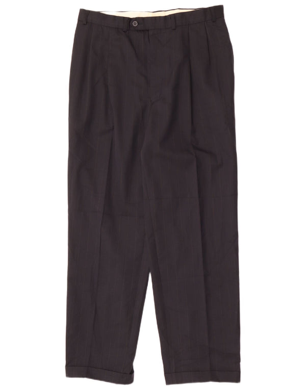 Marks & Spencer Mens Pegged Suit Trousers W36 L31 Navy Blue Polyester