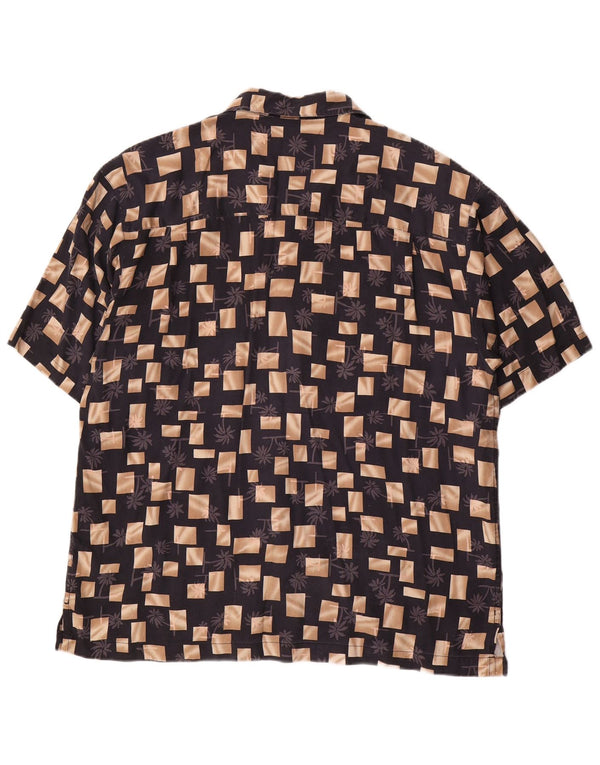 Joseph & Feiss Mens Short Sleeve Shirt Large Black Geometric Silk