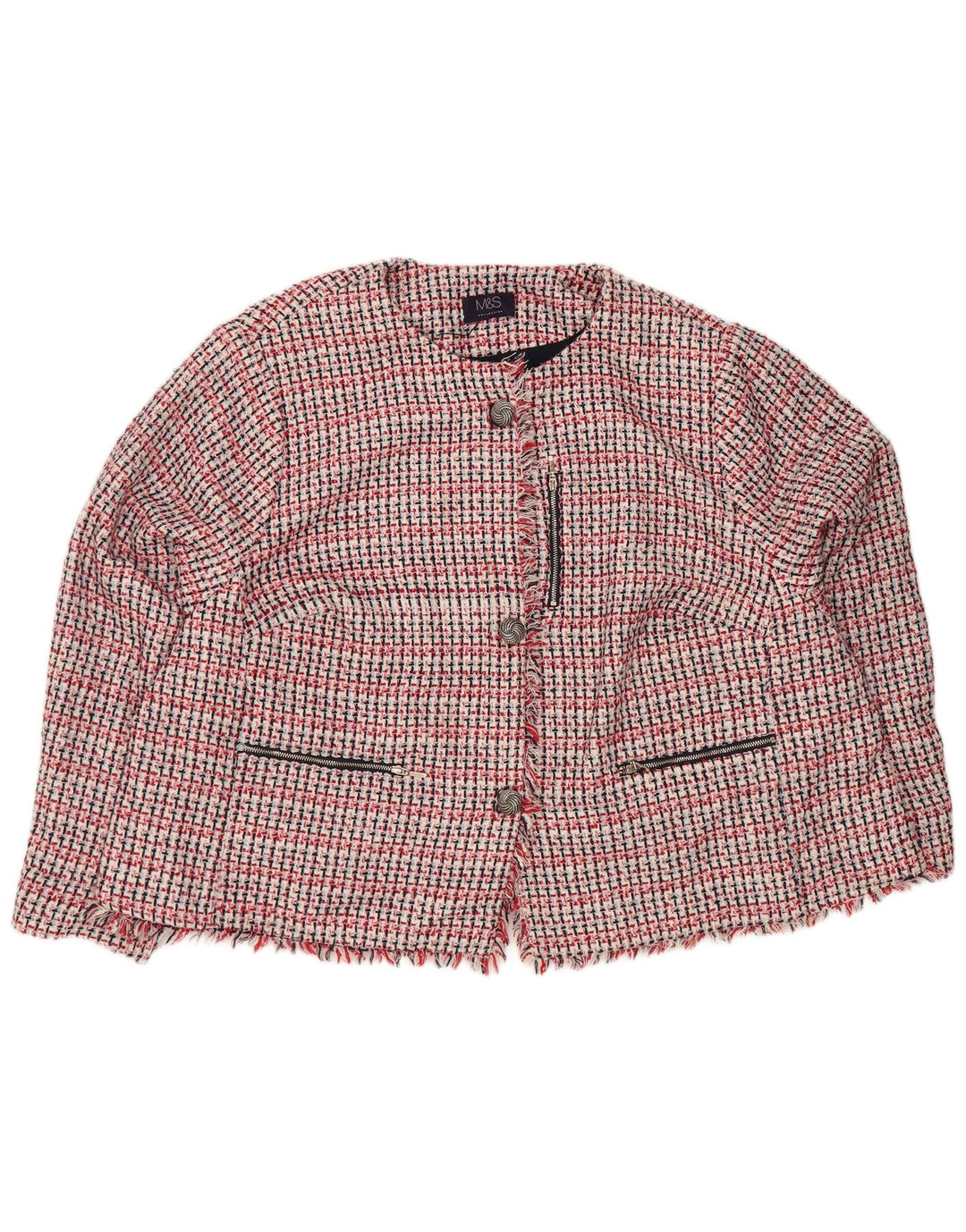 Marks & Spencer Womens 3 Button Blazer Jacket UK 30 6XL Red Check Polyester