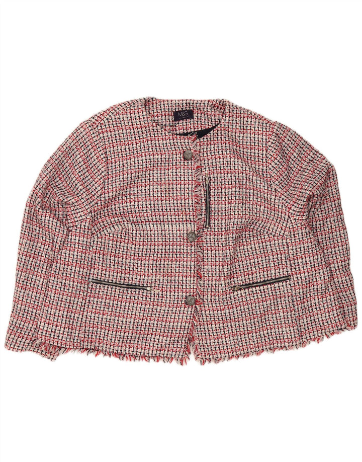 Marks & Spencer Womens 3 Button Blazer Jacket UK 30 6XL Red Check Polyester