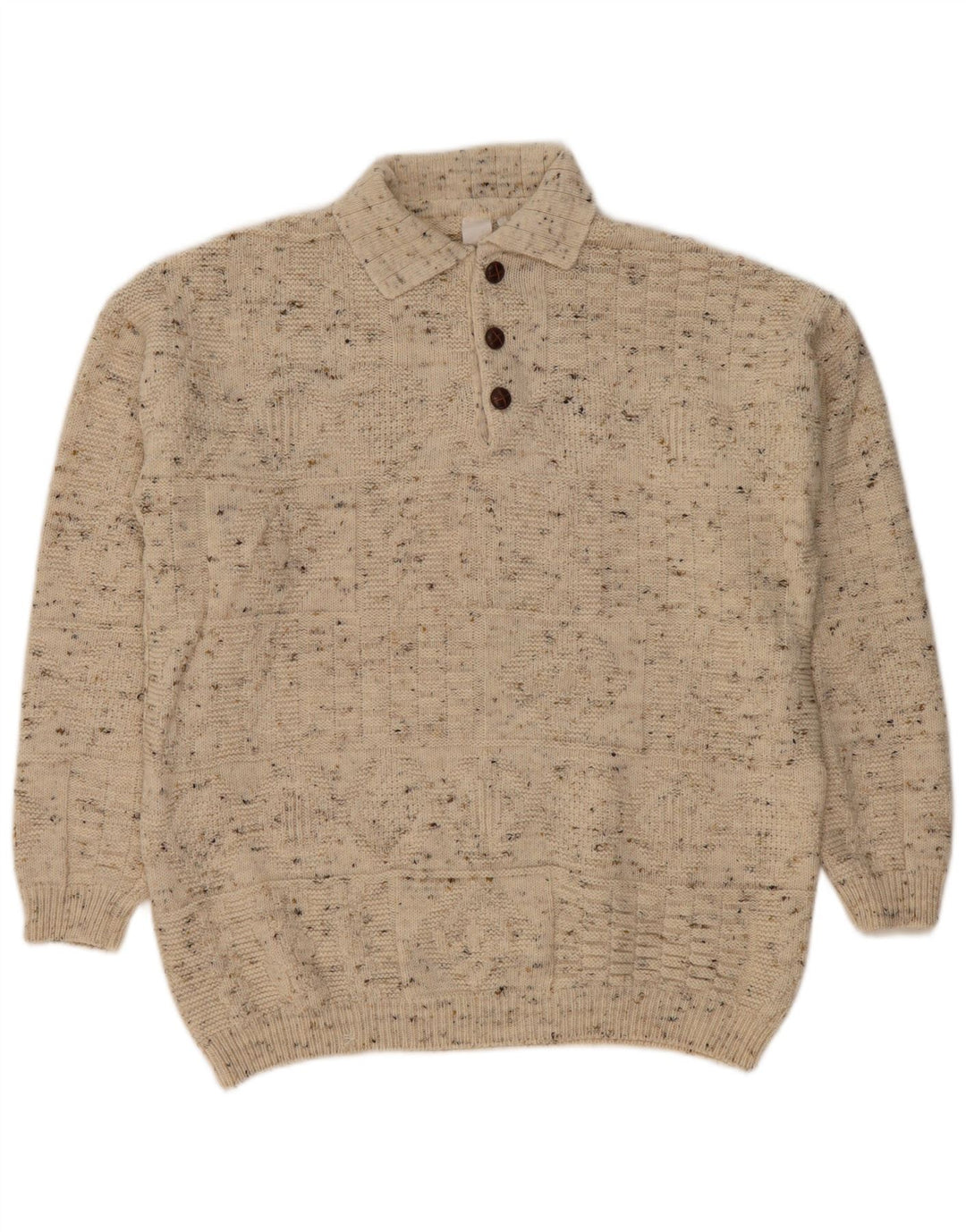 VINTAGE Mens Polo Neck Jumper Sweater Large Beige Flecked