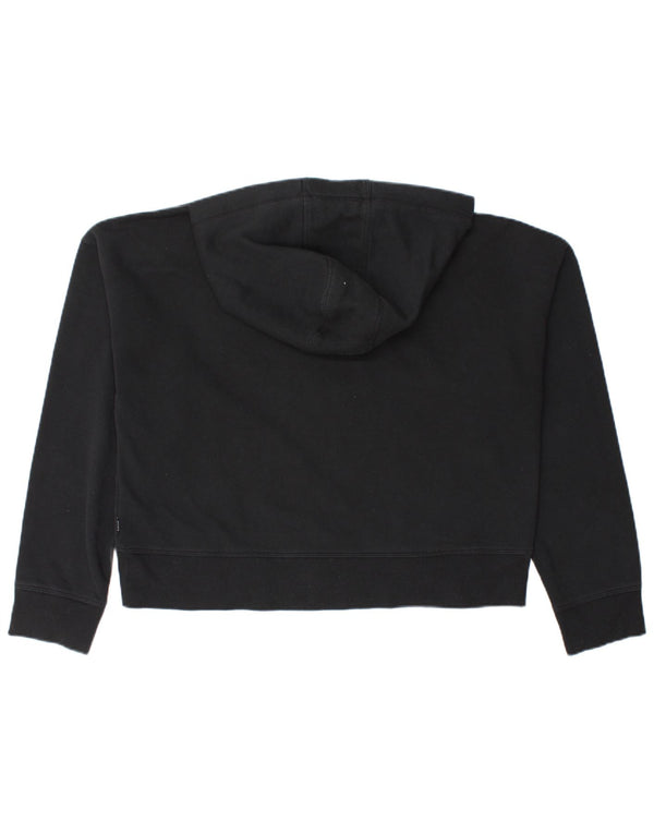 Dkny Womens Oversized Crop Graphic Hoodie Jumper UK 14 Medium Black Cotton