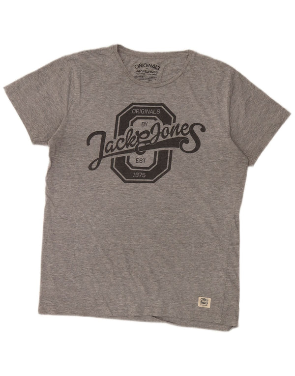 Jack & Jones Mens Graphic T-Shirt Top Medium Grey Flecked Cotton