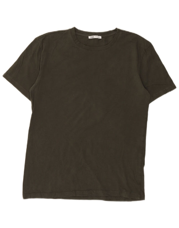 Zara Mens T-Shirt Top Medium Brown Cotton