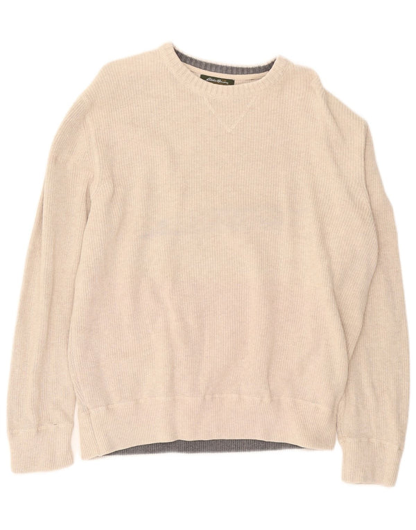 EDDIE BAUER Mens Crew Neck Jumper Sweater Large Beige Cotton