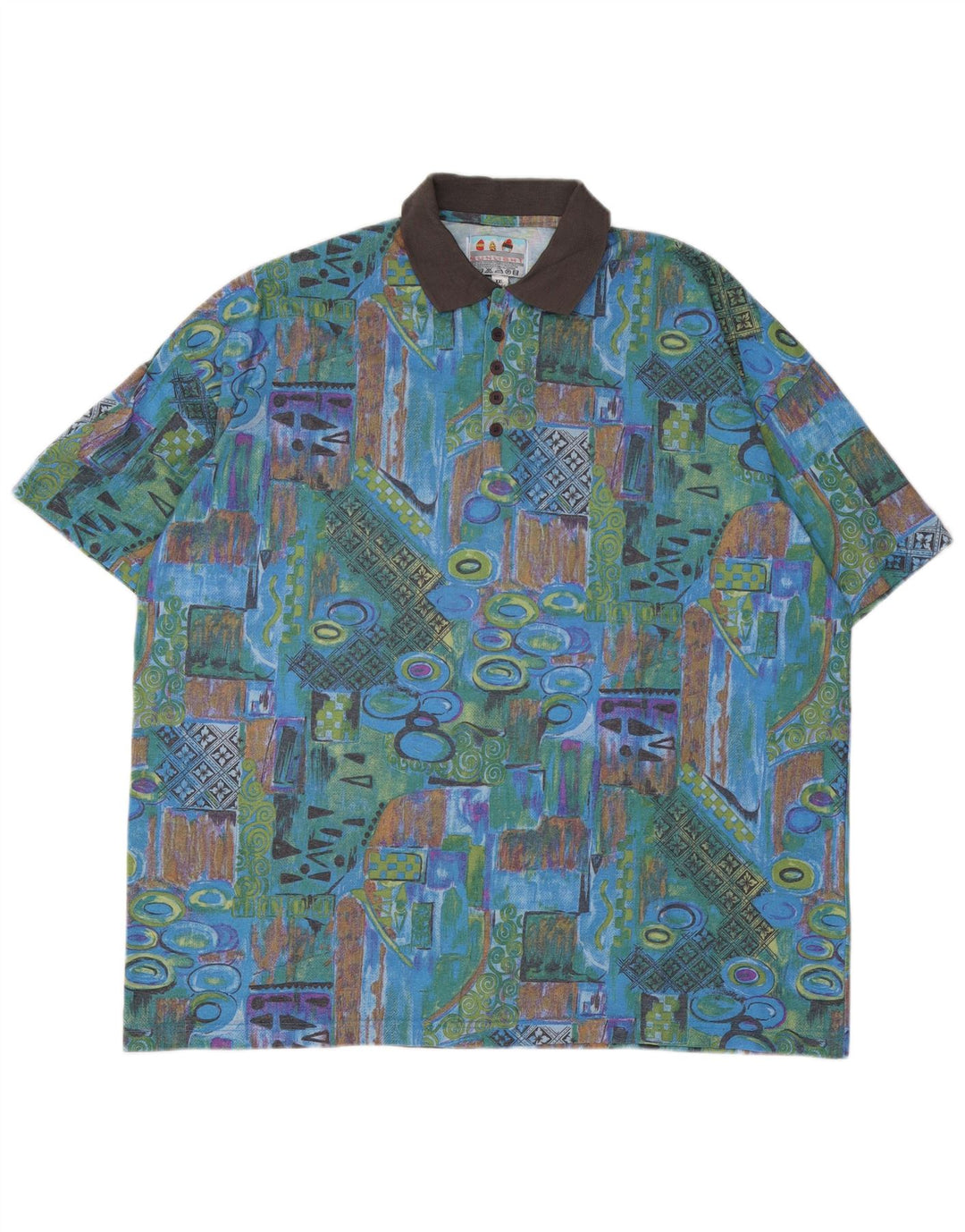 VINTAGE Mens Polo Shirt UK 45/46 2XL Multicoloured Patchwork Cotton