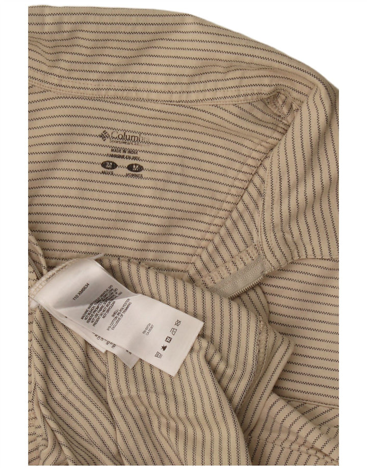 Columbia Mens Polo Shirt Medium Beige Striped Cotton