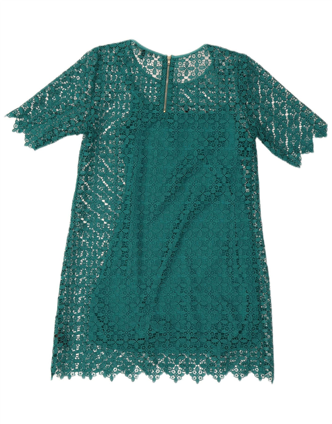 Next Womens Petites Lace Shift Dress UK 12 Medium Green Geometric Polyester