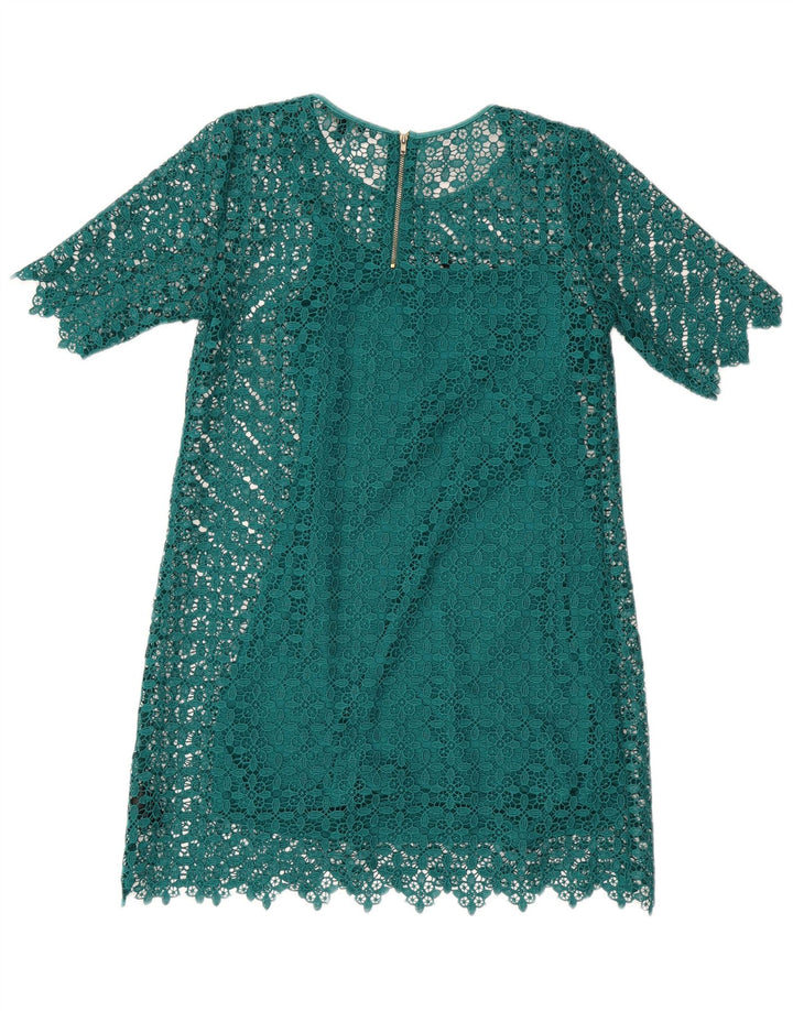 Next Womens Petites Lace Shift Dress UK 12 Medium Green Geometric Polyester