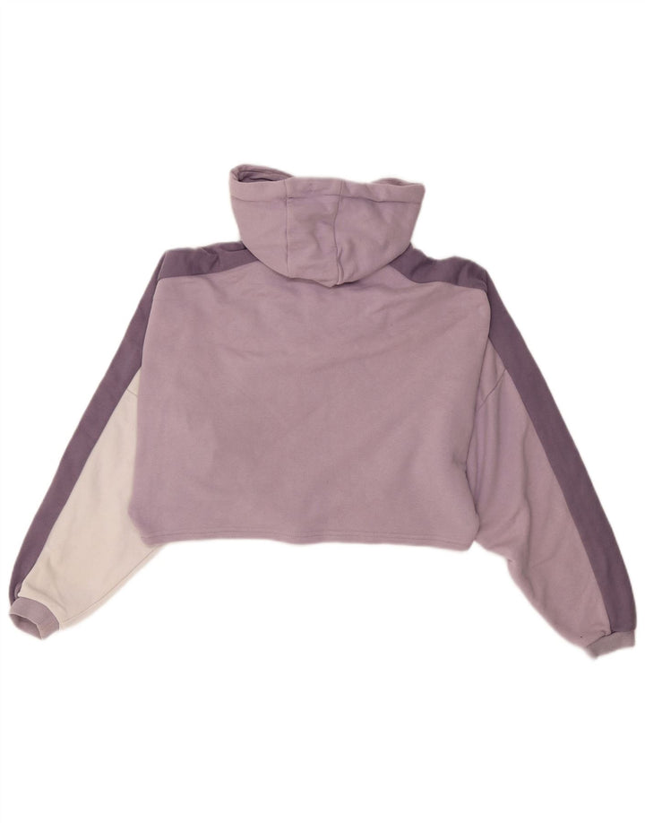 ELLESSE Womens Crop Zip Neck Hoodie Jumper UK 8 Small Purple Colourblock
