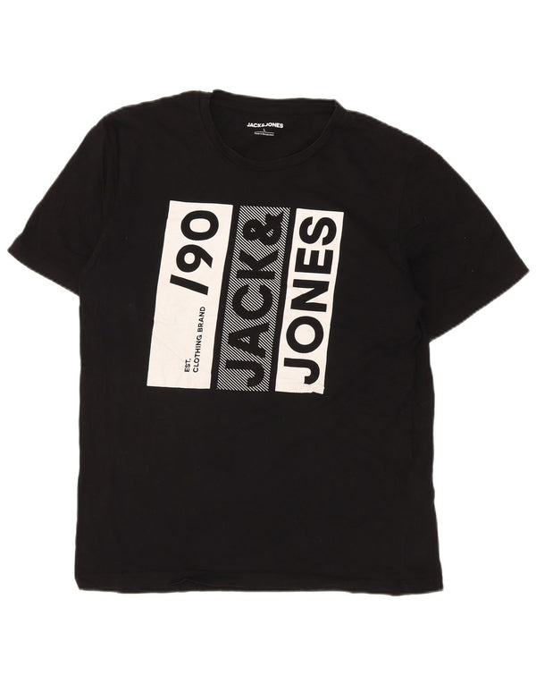 Jack & Jones Mens Graphic T-Shirt Top Large Black Cotton