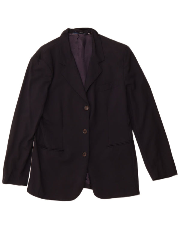VINTAGE Womens 3 Button Blazer Jacket IT 46 Large Navy Blue Wool