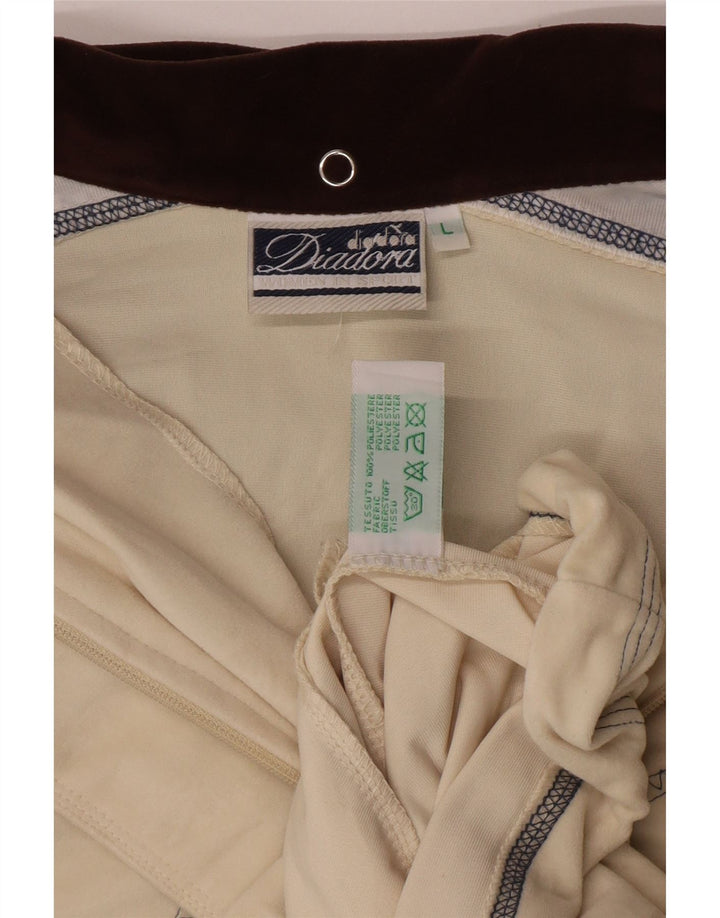 Diadora Womens Hooded Tracksuit Top Jacket Large Beige Geometric Polyester