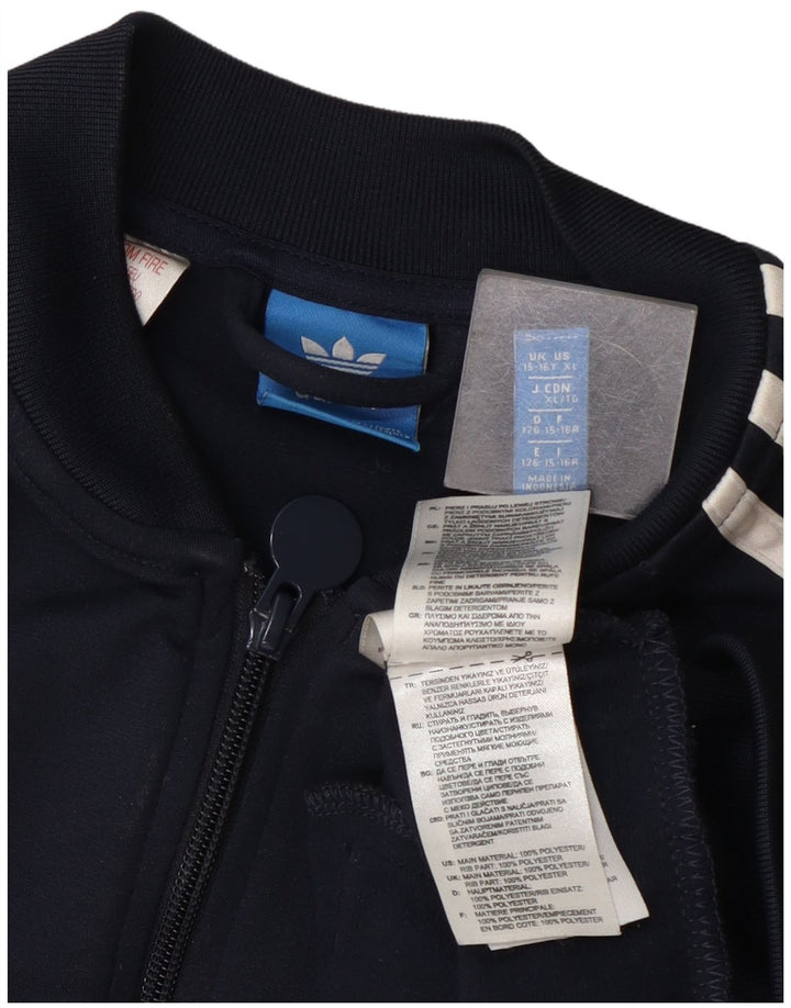 Adidas Boys Tracksuit Top Jacket 15-16 Years Navy Blue Polyester