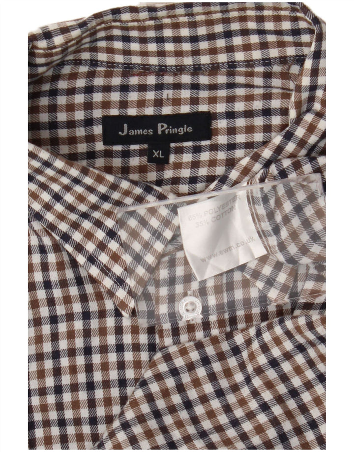 James Pringle Mens Shirt XL Brown Check Polyester