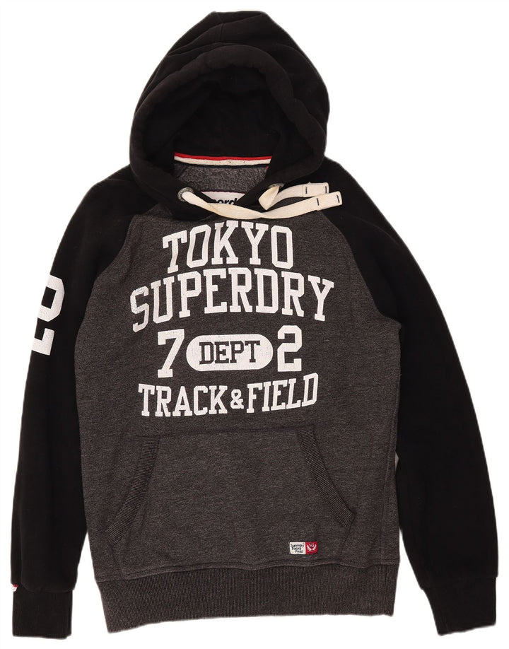 SUPERDRY Mens Track & Field Graphic Hoodie Jumper Large Grey Colourblock