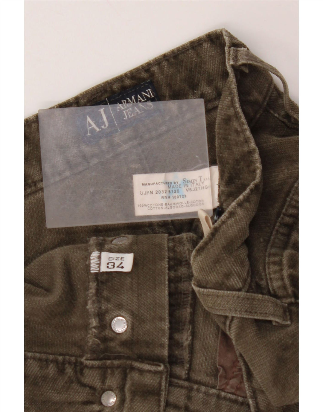 ARMANI Mens Straight Casual Trousers W34 L29 Khaki Cotton
