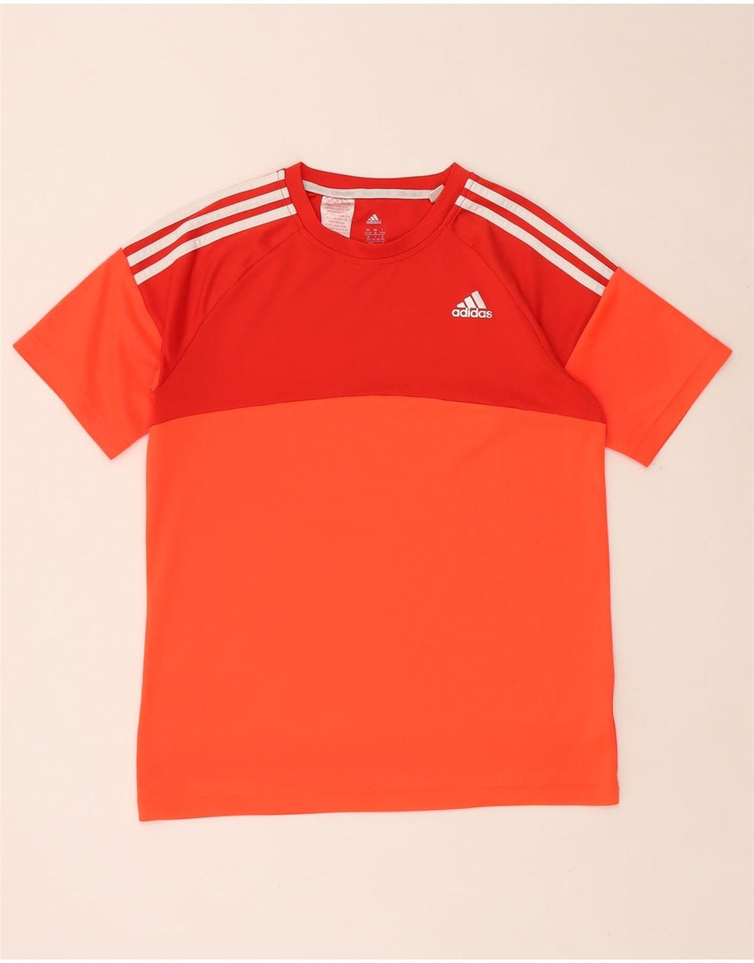 ADIDAS Boys Climalite T-Shirt Top 15-16 Years Orange Colourblock Polyester