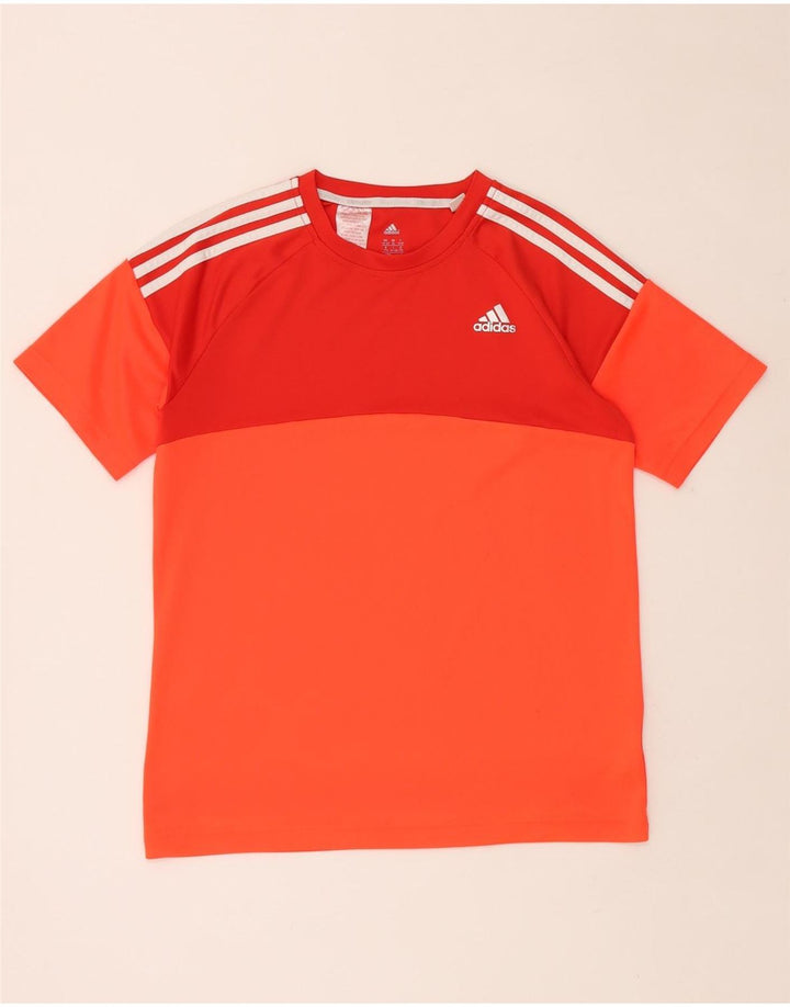 ADIDAS Boys Climalite T-Shirt Top 15-16 Years Orange Colourblock Polyester