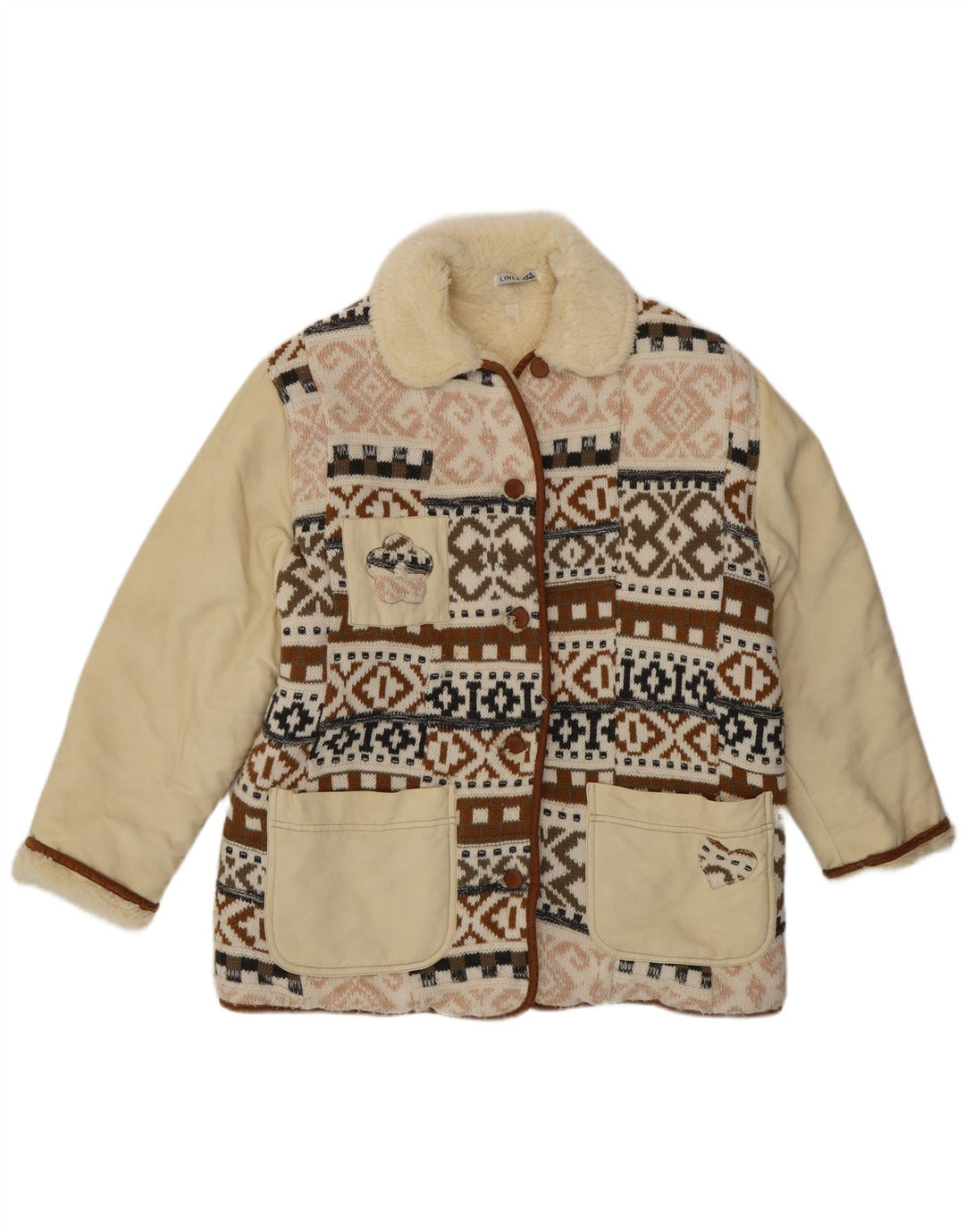 Vintage Womens Patterned Sherpa Jacket EU 40 Medium Multicoloured Fair Isle
