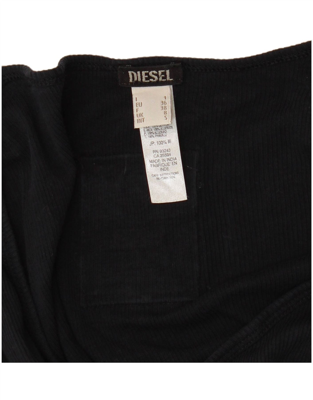 DIESEL Womens Graphic Top Long Sleeve UK 8 Small Black Cotton