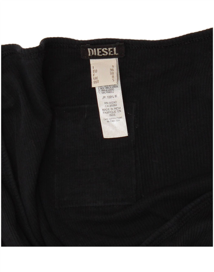 DIESEL Womens Graphic Top Long Sleeve UK 8 Small Black Cotton