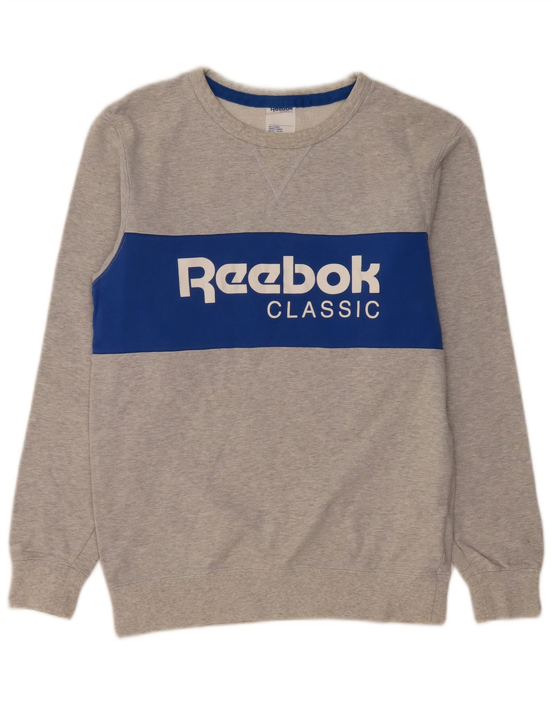REEBOK Mens Graphic Sweatshirt Jumper Small Grey Colourblock Cotton