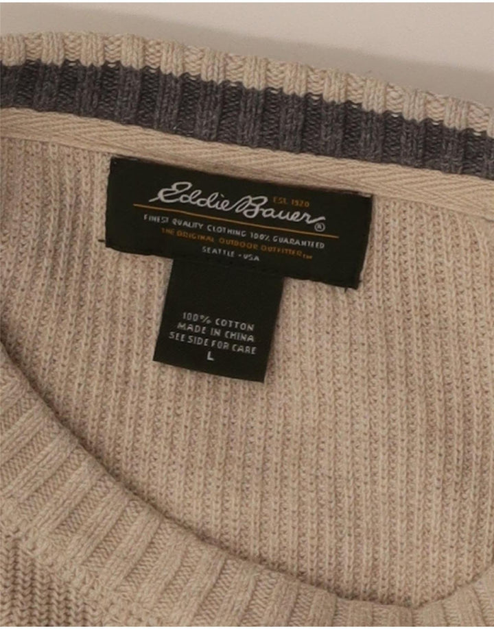 EDDIE BAUER Mens Crew Neck Jumper Sweater Large Beige Cotton