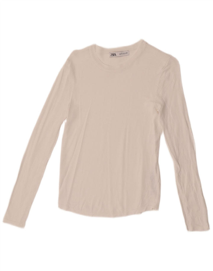 Zara Womens See Through Top Long Sleeve UK 12 Medium White Viscose