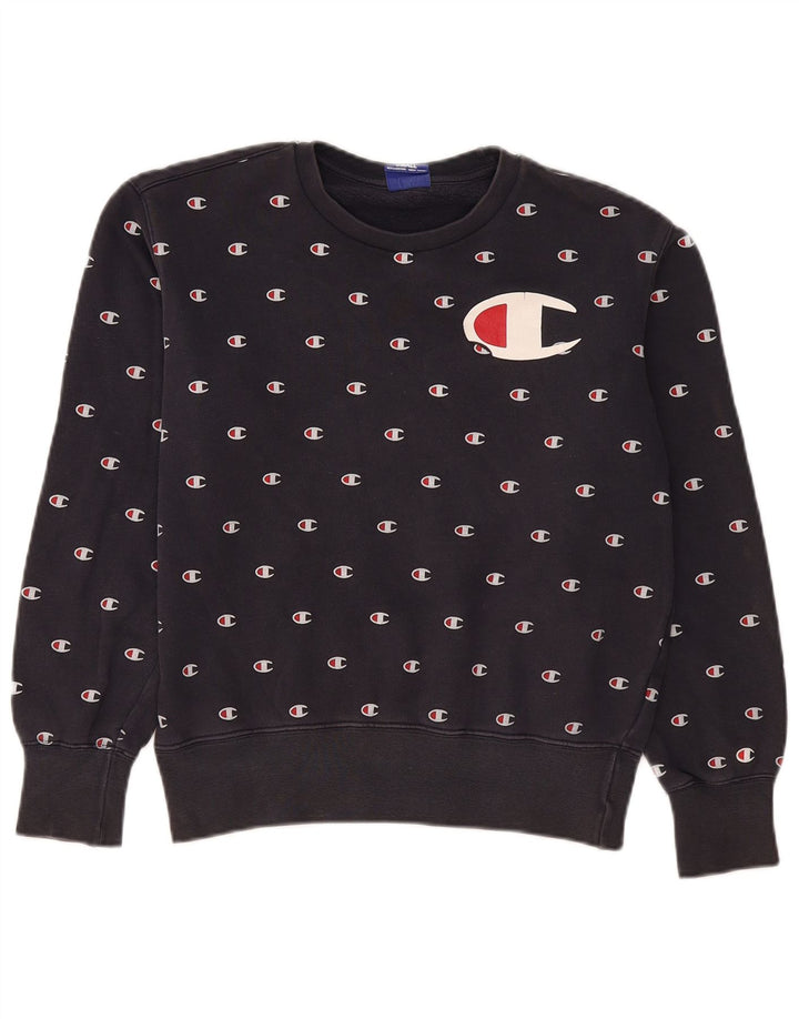 Champion Womens Oversized Graphic Sweatshirt Jumper UK 10 Small Black