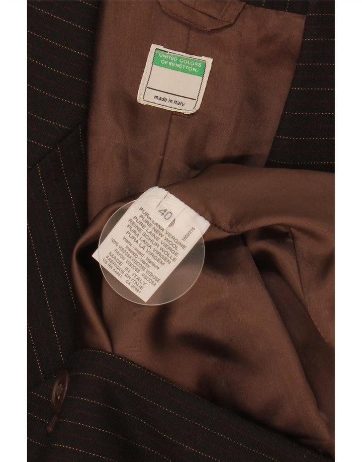 Benetton Womens 2 Button Blazer Jacket IT 40 Small Brown Pinstripe New Wool