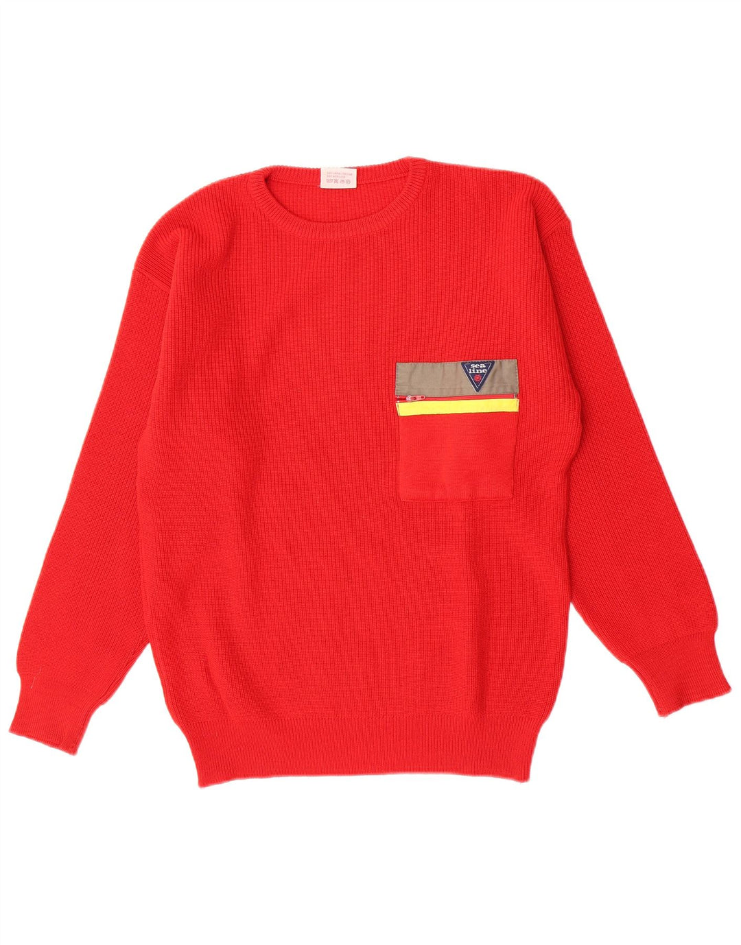 Vintage Mens Crew Neck Jumper Sweater Medium Red Virgin Wool