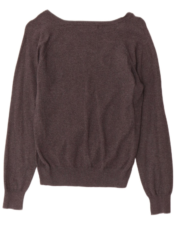Zara Womens V-Neck Jumper Sweater UK 12 Medium Grey Cotton