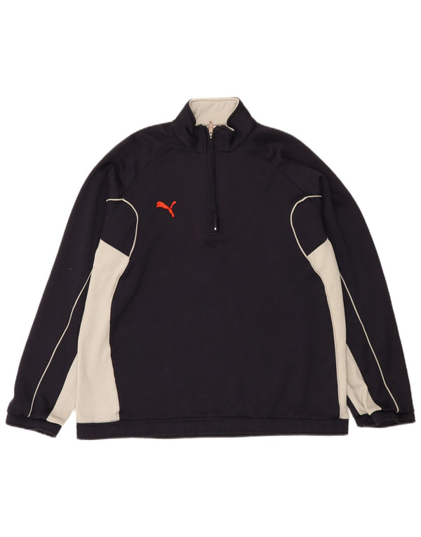 Puma Mens Zip Neck Sweatshirt Jumper Medium Navy Blue Colourblock Polyester