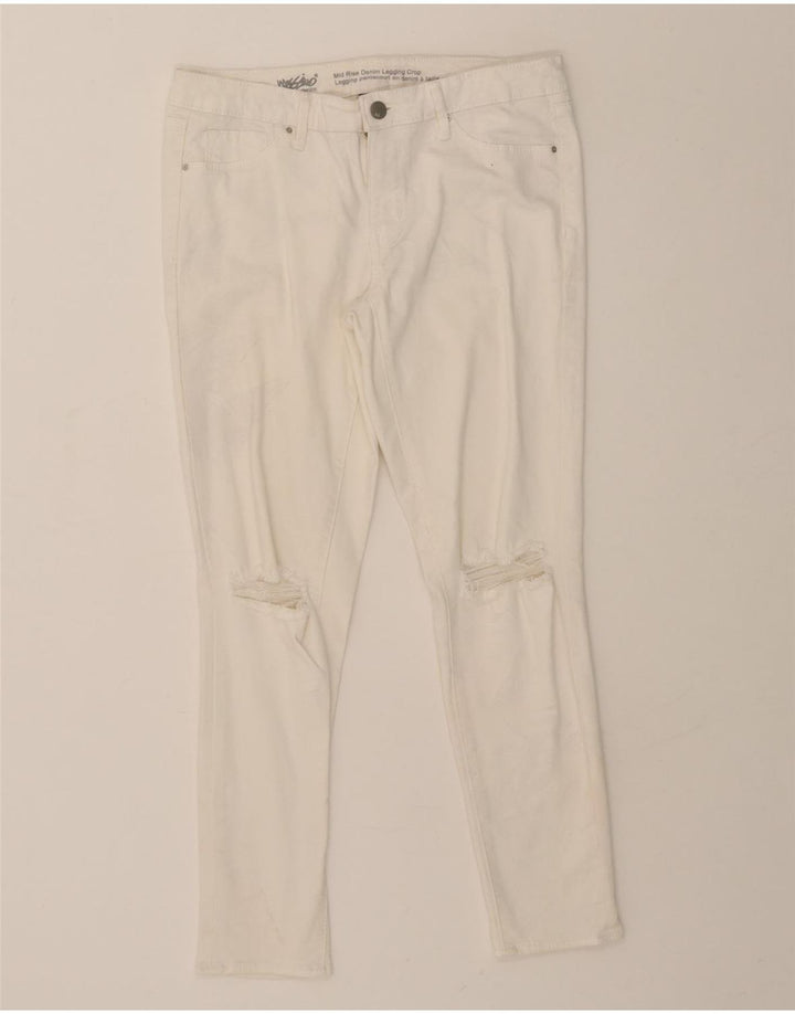 MOSSIMO Womens Mid Rise Distressed Cropped Jeans US 6 Medium W28 L26 White Vintage Mossimo and Second-Hand Mossimo from Messina Hembry 