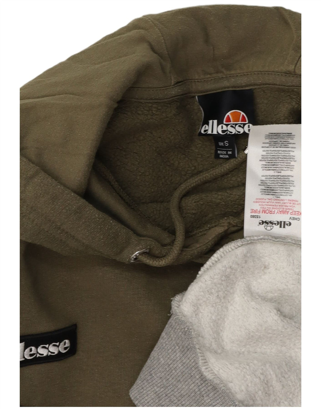 ELLESSE Mens Graphic Hoodie Jumper Small Khaki Colourblock Cotton