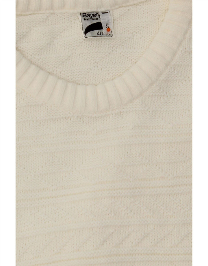 BAYER Womens Oversized Crew Neck Jumper Sweater UK 10 Small White Vintage Bayer and Second-Hand Bayer from Messina Hembry 