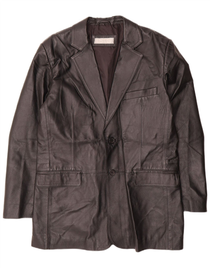 VINTAGE Mens 2 Button Leather Blazer Jacket UK 40 Large Black