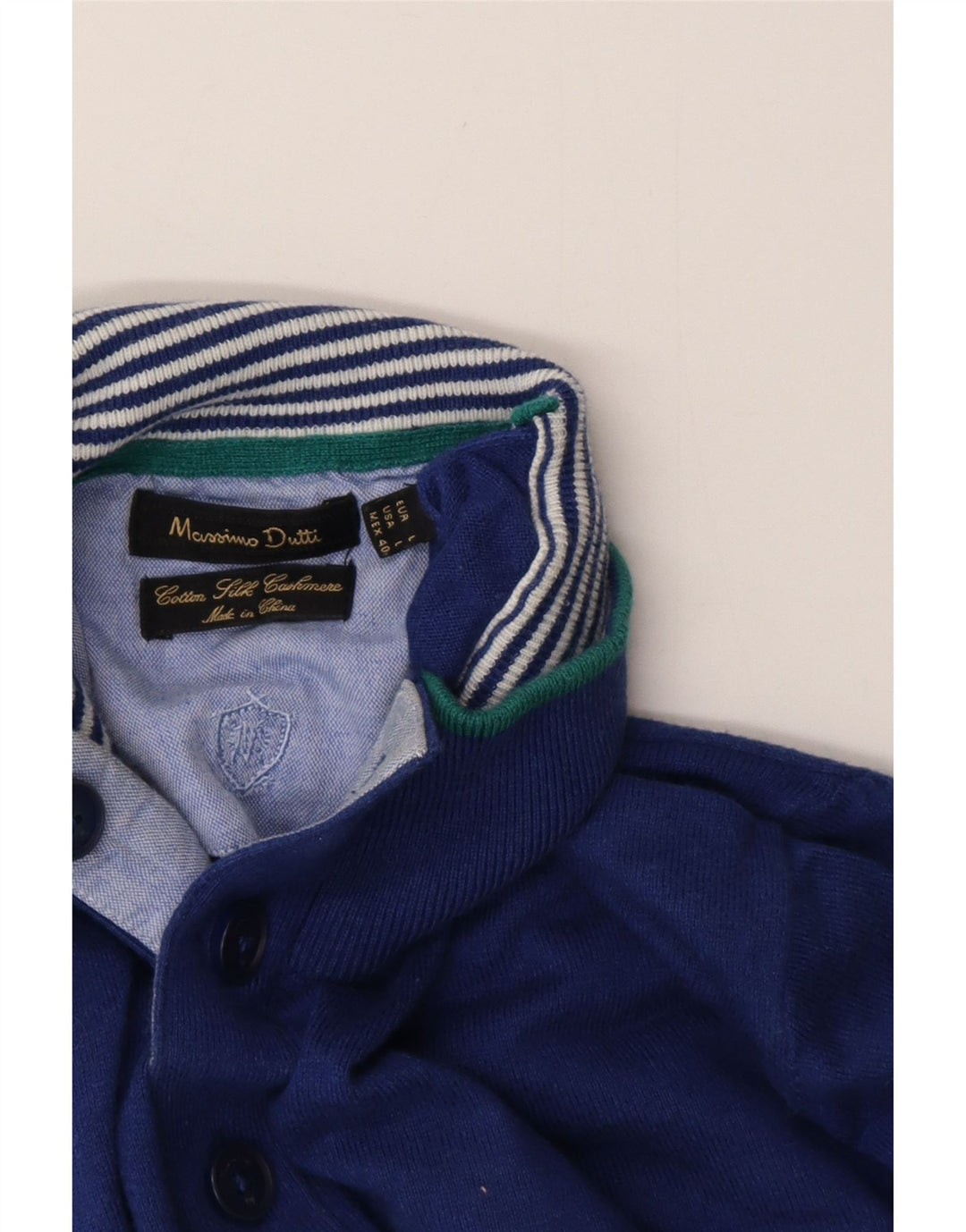 MASSIMO DUTTI Womens Button Neck Jumper Sweater UK 16 Large Blue Cotton