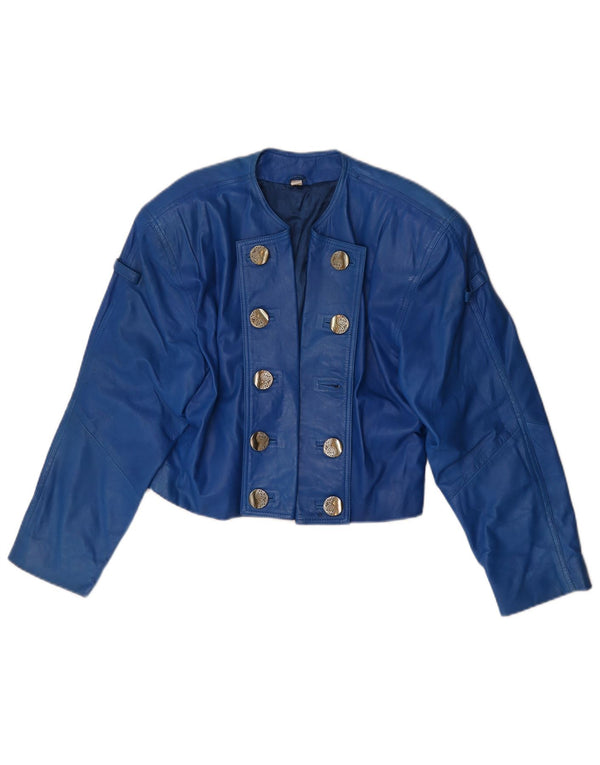 Vintage Womens Crop Leather Jacket UK 10 Small Blue