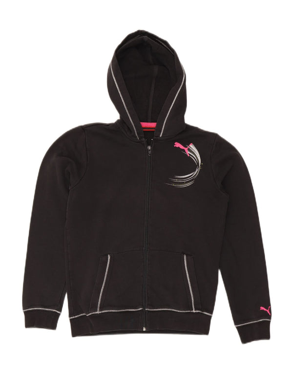 PUMA Girls Graphic Zip Hoodie Sweater 13-14 Years Black Cotton